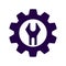 White Wrench spanner and gear icon isolated with long shadow