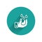 White Wudhu icon isolated with long shadow background. Muslim man doing ablution. Green circle button. Vector