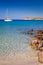 White yacht on the idyllic lagoon