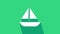 White Yacht sailboat or sailing ship icon isolated on green background. Sail boat marine cruise travel. 4K Video motion