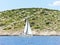 White yacht sailing near Dalmatia coast