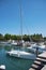 White yachts in the port waiting. Beautiful lake Lago di Garda,