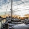 White yachts and San Diego harbour at sunset