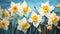 White And Yellow Daffodils: A Dimensional Layering Of Realistic And Stylized Art