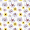 White and yellow flowers. Abstract elegance seamless pattern with floral background