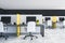 White and yellow office cubicles