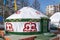 White Yurt, housing Kazakh nomadic tribes stands on the streets of the city