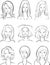 Whiteboard drawing - beautiful women cartoon faces set