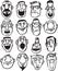 Whiteboard drawing - big set of funny doodle faces
