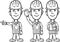 whiteboard drawing - three cartoon workers pointing waving injured