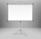 Whiteboard projector presentation screen isolated. White empty screen stand on tripod in room. vector illustration.