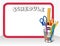 Whiteboard Schedule with Office Supplies in Desk Organizer, Copy Space