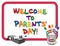 Whiteboard, Welcome to Parents` Day, red frame