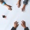 Whiteboard, writing, and closeup of hands isolated at desk or office. Meeting, teamwork and planning session at table