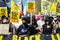 WHITEHALL, LONDON, ENGLAND- 17 April 2021: Protesters having a 10 min silence for lives lost to police at a KILL THE BILL protest