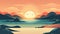 Whitehaven Beach Australia at sunset - illustration retro style - made with Generative AI tools