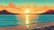 Whitehaven Beach Australia at sunset - illustration retro style - made with Generative AI tools