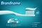 Whitening toothpaste ad poster. Vector realistic toothpaste packaging mock up with your brand on blue background with white