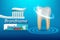 Whitening toothpaste ad poster. Vector realistic toothpaste packaging mock up with your brand on blue background with white