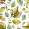 WhiteSeamless pattern with rose buds and leaves. Watercolor llustration on white background. For the design of shawl, handkerchief