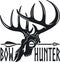 Whitetail deer buck skull, hunting arrow and text bow hunter