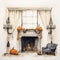 Whitewall Fireplace Decorated For Halloween: Interior Design Sketch