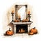 Whitewall Fireplace With Halloween Decor: Interior Design Sketch