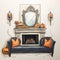 Whitewall Fireplace Interior Design Sketch With Halloween Decor