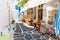 Whitewashed narrow street in Mykonos island, Cyclades, Greece