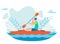 Whitewater Kayaking Sport Flat Vector Illustration