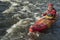 Whitewater river kayaker paddling