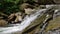 Whitewater river rapids. Smooth rocks. Closeup shot. Carpathian Mountains