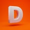 Whithe glossy 3d letter D uppercase on hot orange background