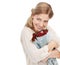 Who could these be from. Studio shot of a beautiful young woman holding a bouquet of red roses against a white