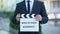 Who is your audience question on clapperboard in hands of male celebrity, pr