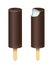 Whole and bitten ice cream Eskimo vector illustration. Popsicles covered with chocolate with wooden stick isolated on