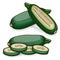 Whole and chopped Cousa or Kousa squash. Clipart