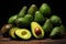 Whole and cut avocadoes - Generative AI