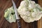 Whole and cut-up white  cauliflower vegetable