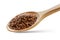 Whole flax seeds in a wooden spoon. Healthy food for lower cholesterol and preventing heart diseases. Isolated.