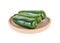 Whole fresh Jalapeno or Mexican Chili in wooden plate on white b