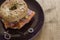 Whole Grain Bagel with salmon, cream cheese, onions and kosher pickle