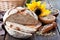 Whole grain bread with seeds of sunflower, pumpkin, flax and hemp