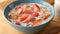 Whole grain flakes with strawberries and milk