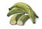 Whole and half green unripe bananas