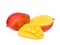 Whole and half ripe mango fruit isolated on white