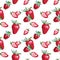 Whole and halved fresh strawberries pattern
