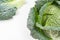 Whole head of savoy cabbage over white background