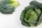 Whole head of savoy cabbage over white background