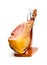Whole jamon on a wooden stand isolated on white background